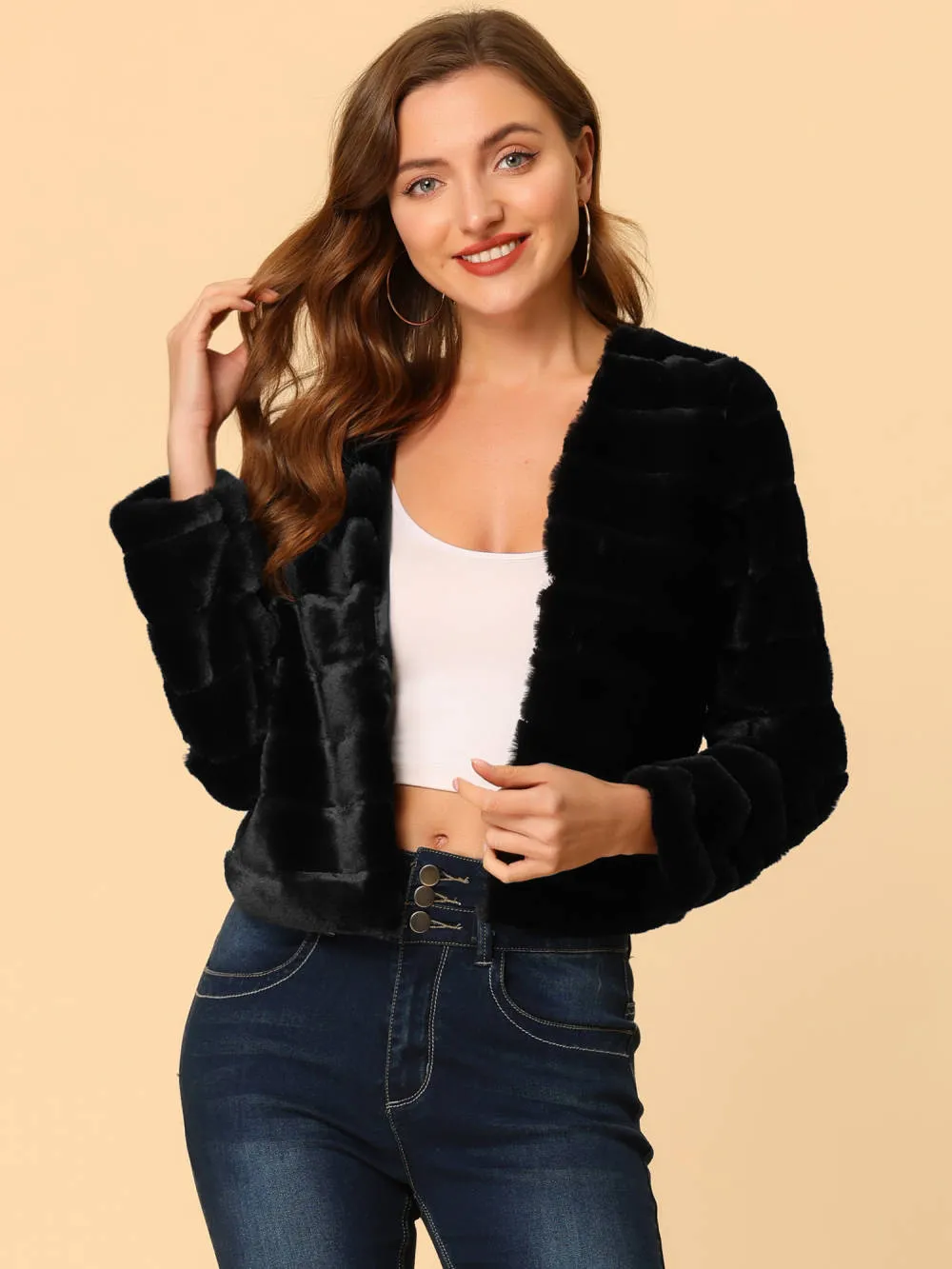 Allegra K- Cropped Collarless Faux Fur Fluffy Coat Jacket sold by Reitmans product image thumbnail 3