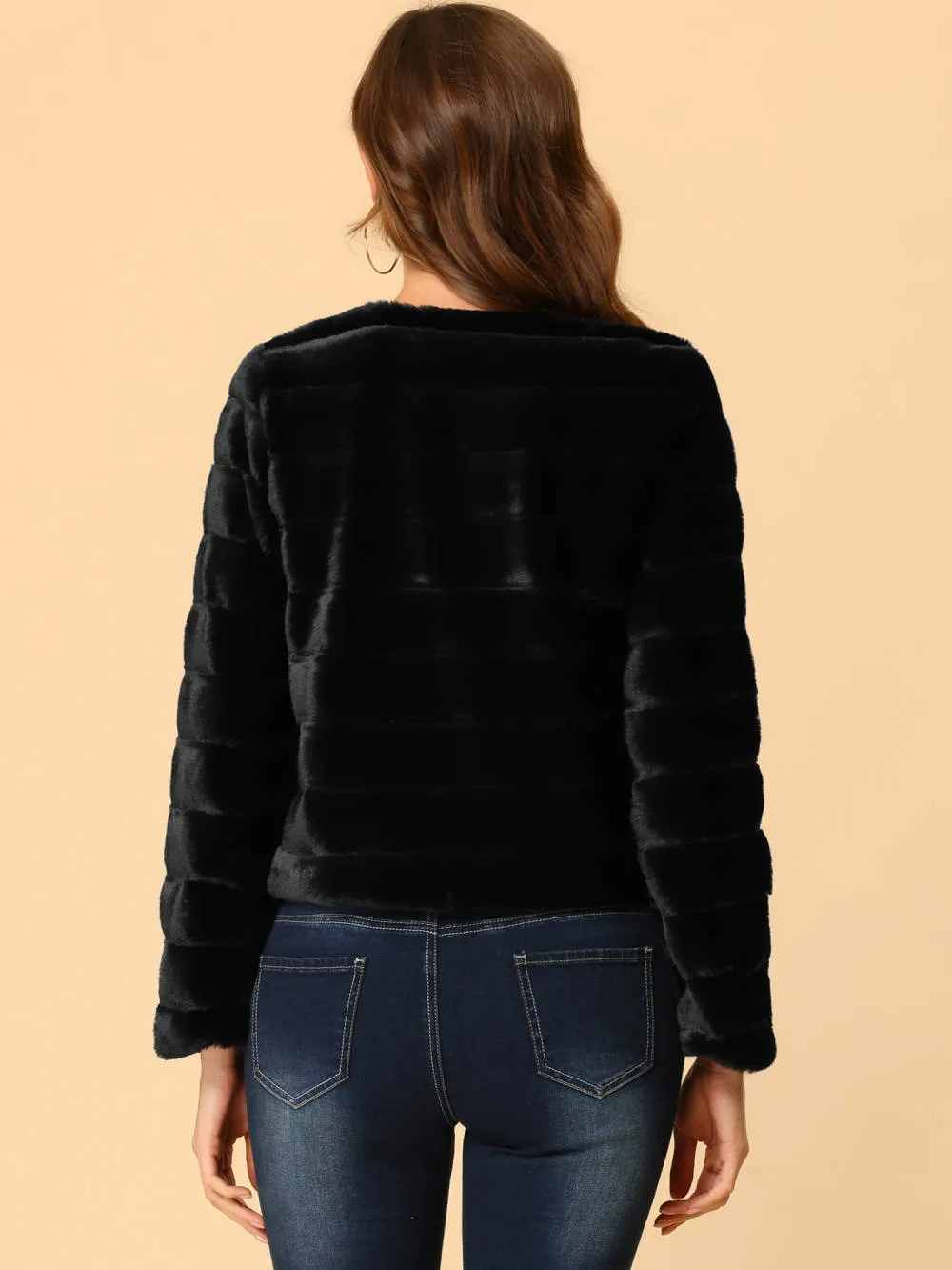 Allegra K- Cropped Collarless Faux Fur Fluffy Coat Jacket sold by Reitmans product image thumbnail 5