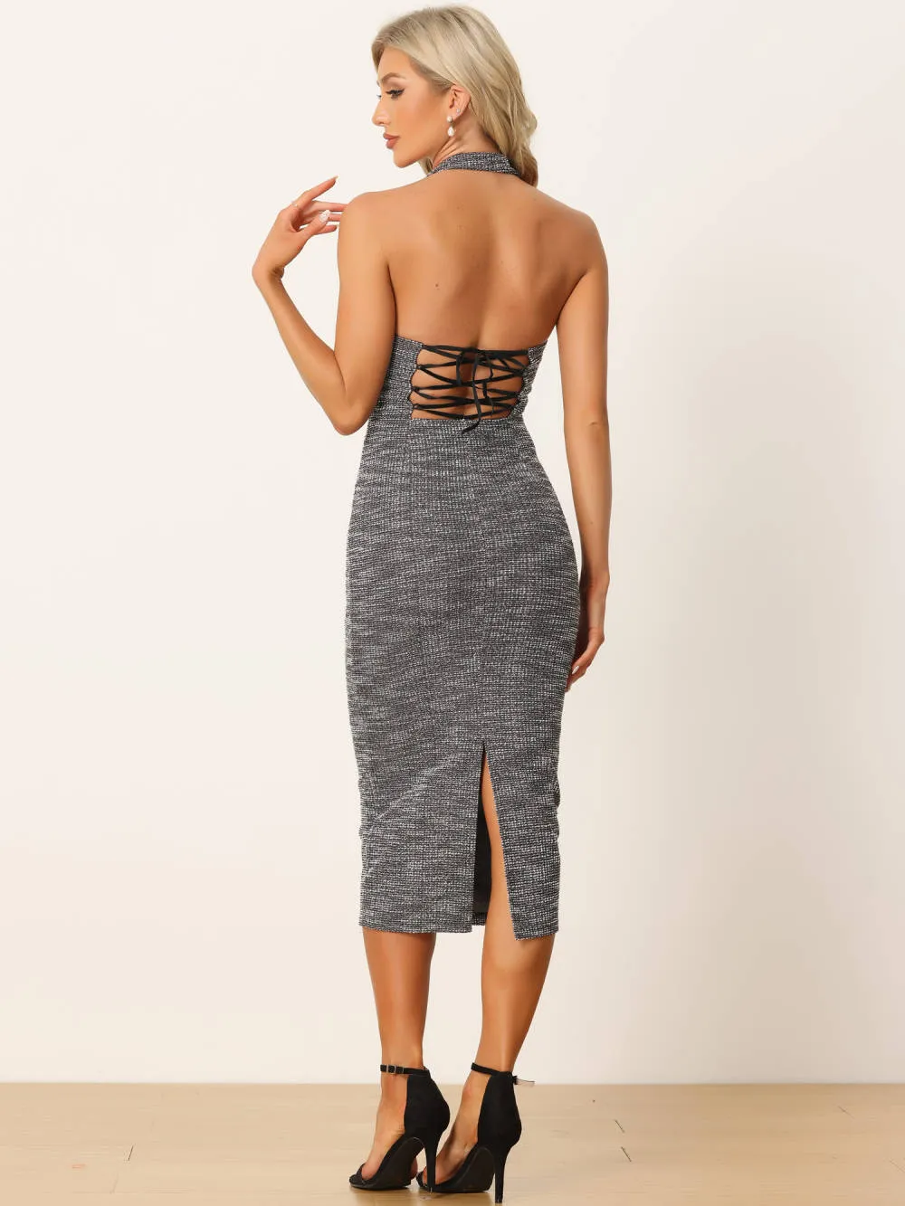 Allegra K- Tweed Halter Neck Backless Plaid Dress sold by Reitmans product image thumbnail 3