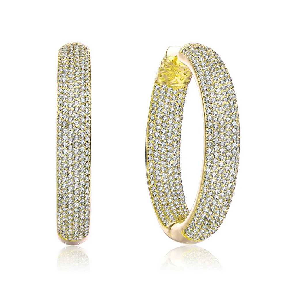 Genevive Sterling Silver with Clear Cubic Zirconia 10-Row French Pave Inside Out Large Tubular Hoop Earrings sold by Reitmans