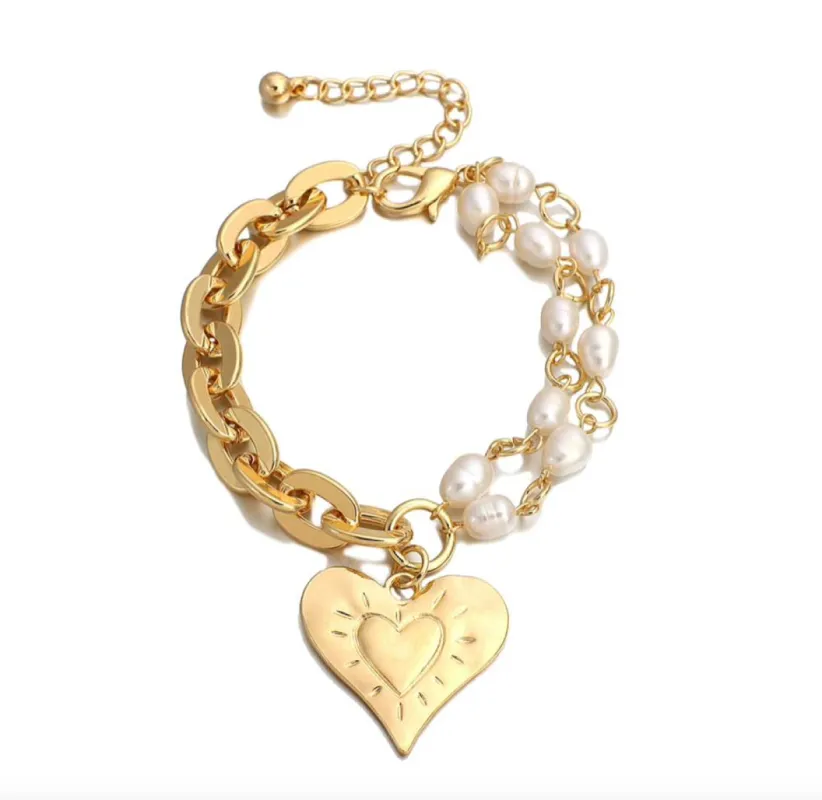 Goldtone Freshwater Rice Pearl Bracelet with Heart Charm by Don't AsK sold by Reitmans