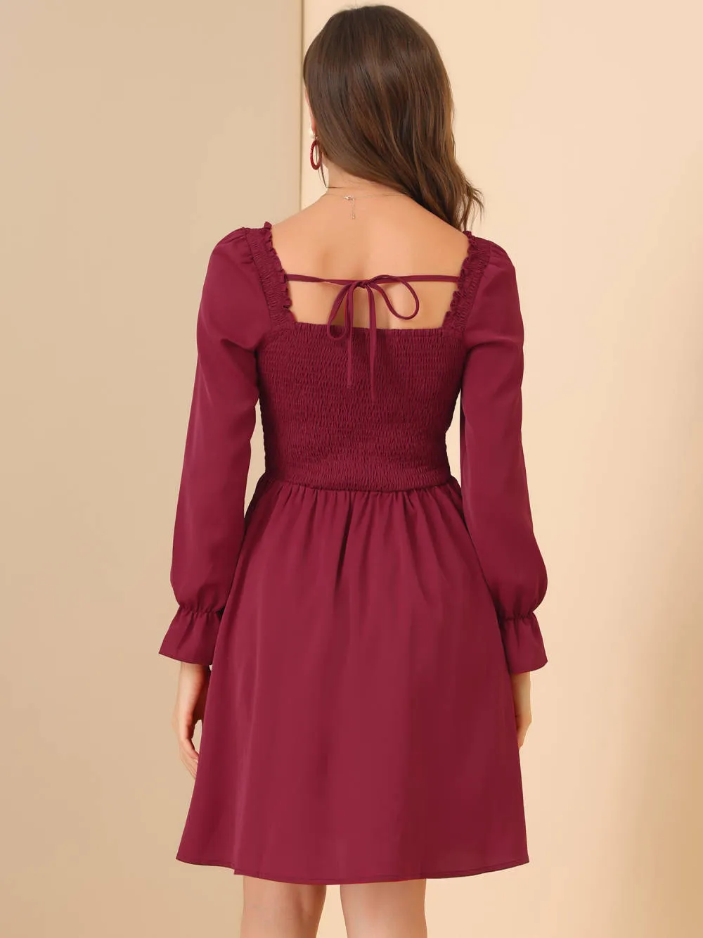 Allegra K- Ruffled Square Neck Button Decor Smocked Dress sold by Reitmans product image thumbnail 5