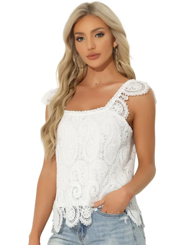 Allegra K- Crochet Lace Boho Square Neck Top sold by Reitmans