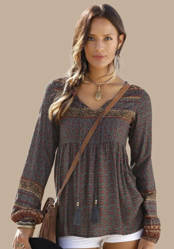 Long Sleeve Boho Print Top made by Reitmans