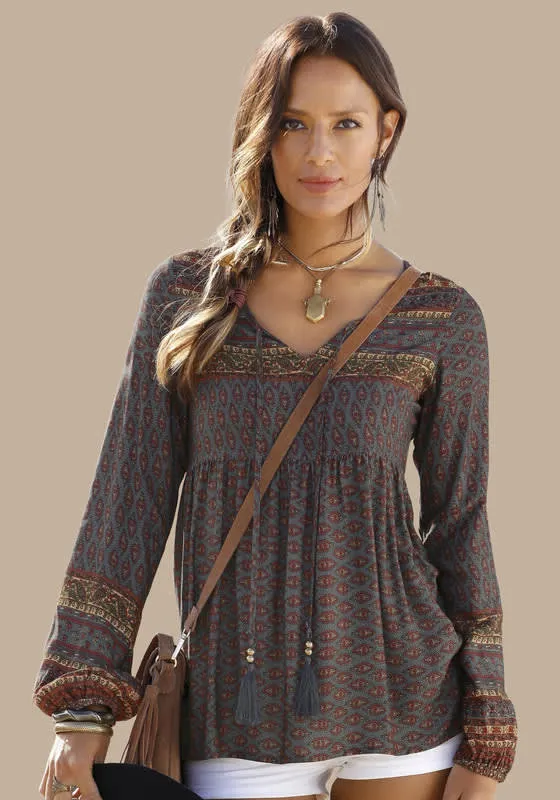 Long Sleeve Boho Print Top sold by Reitmans
