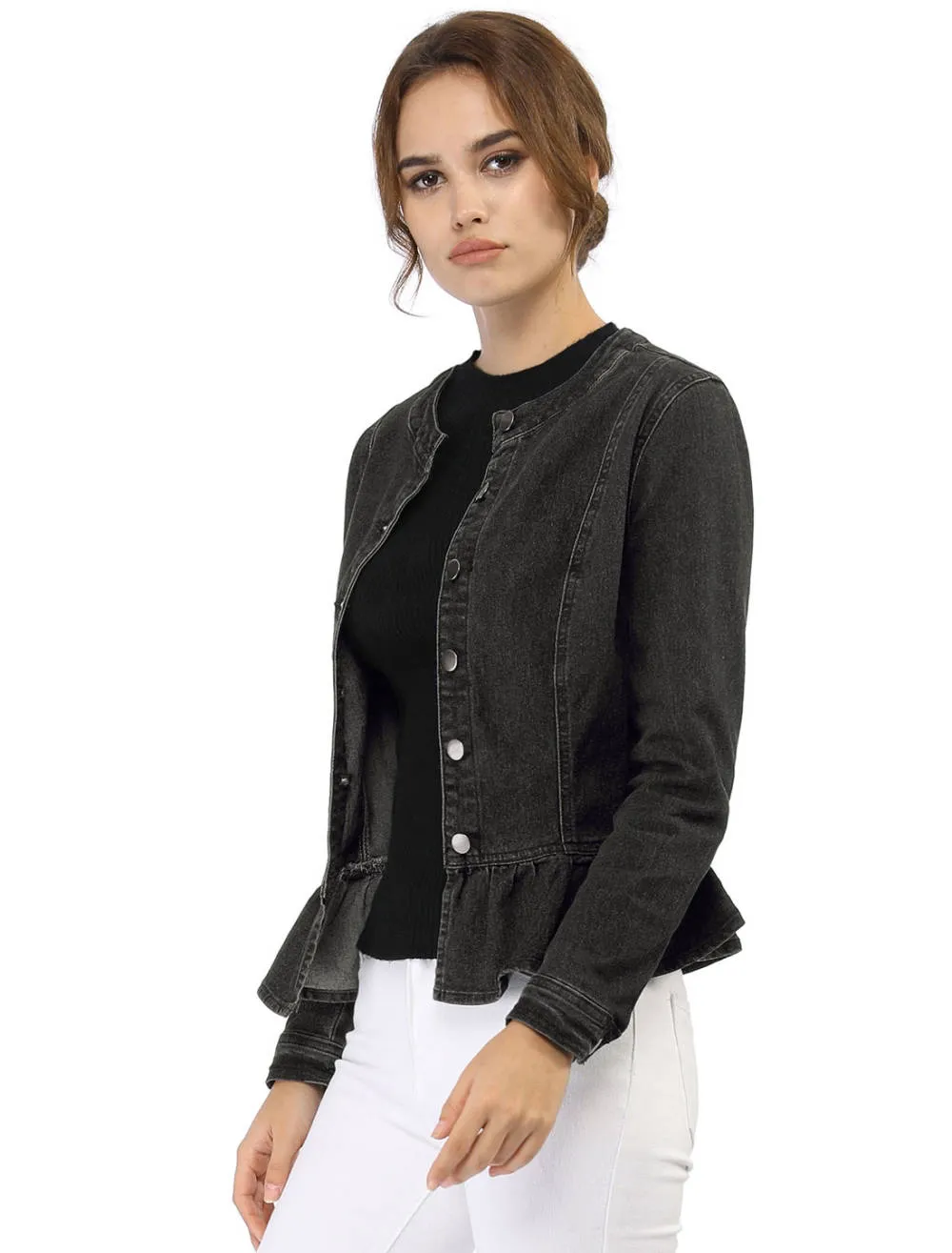 Allegra K- Ruffled Hem Cropped Washed Denim Jacket sold by Reitmans product image thumbnail 4