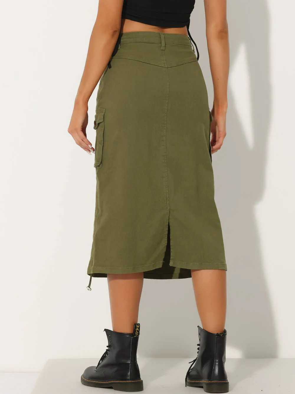 Allegra K- Flap Pocket Back Slit Drawstring Midi Cargo Skirt sold by Reitmans product image thumbnail 3