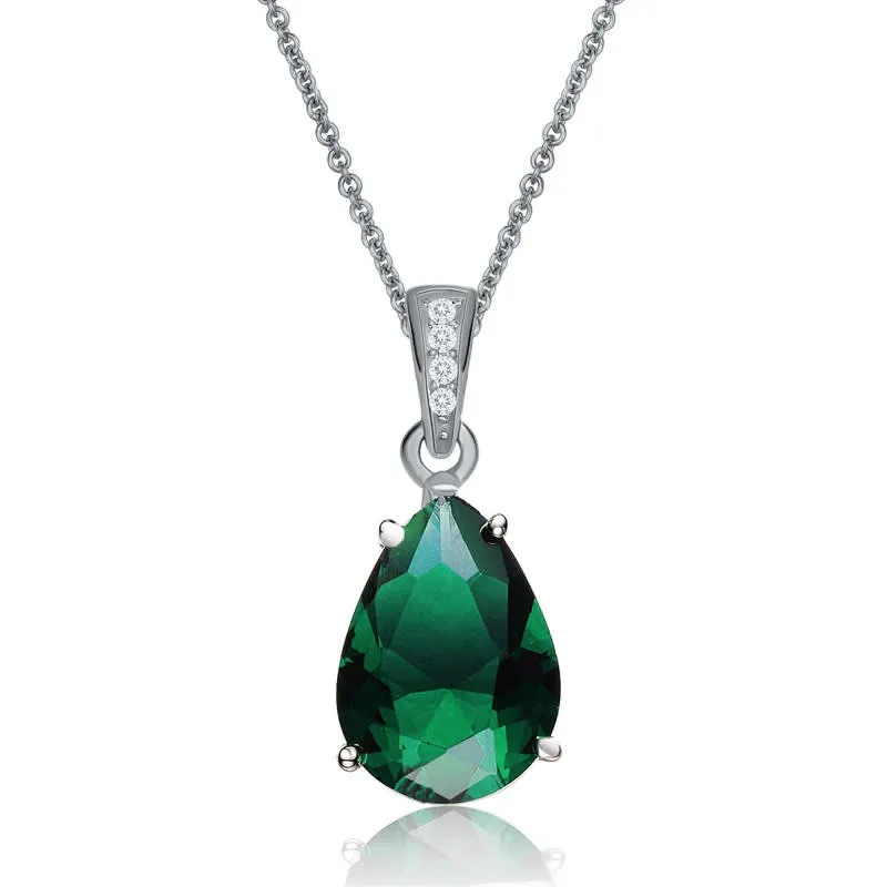 Genevive Sterling Silver White Gold Plating with Colored Cubic Zirconia Pear Shaped Pendant Necklace sold by Reitmans