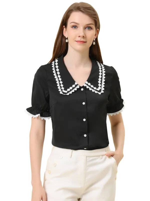 Allegra K - Sweet Peter Pan Contrast Collar Shirt Blouse sold by Reitmans