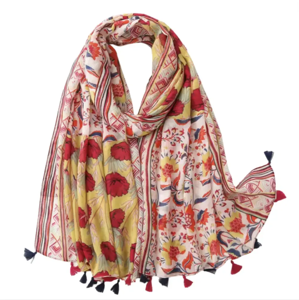 Floral Lightweight Scarf with Tassels in Red Hues - Don't AsK sold by Reitmans product image thumbnail 2