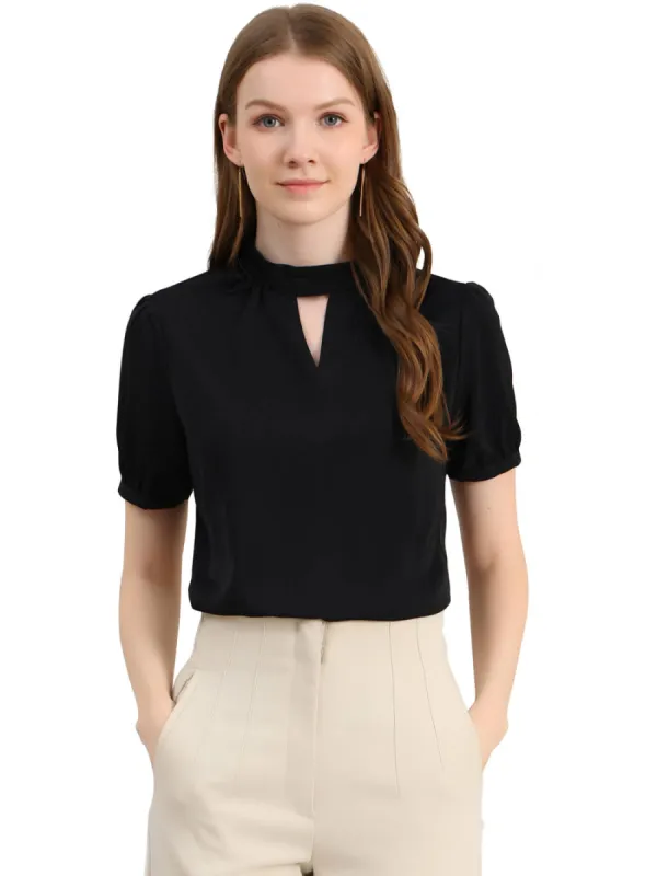 Allegra K- Keyhole Short Puff Sleeve Mock Neck Blouse sold by Reitmans