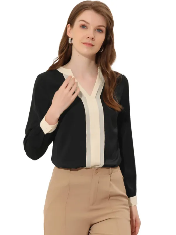 Allegra K - Pleated Front Contrast Color Blouse made by Reitmans