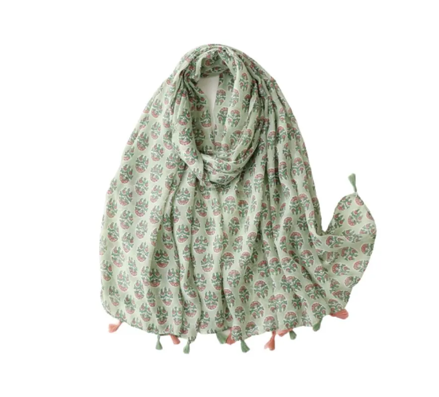 Green flower scarf with tassels - Don't AsK sold by Reitmans