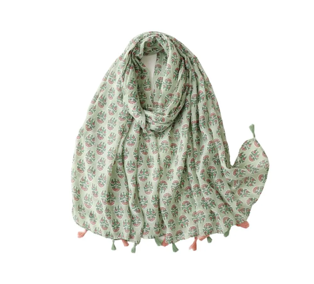 Green flower scarf with tassels - Don't AsK sold by Reitmans