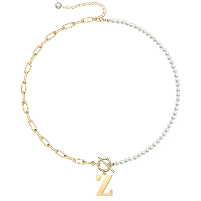 Rachel Glauber 14K Gold Plated Initial "Z" Pearl Link Chain Necklace sold by Reitmans