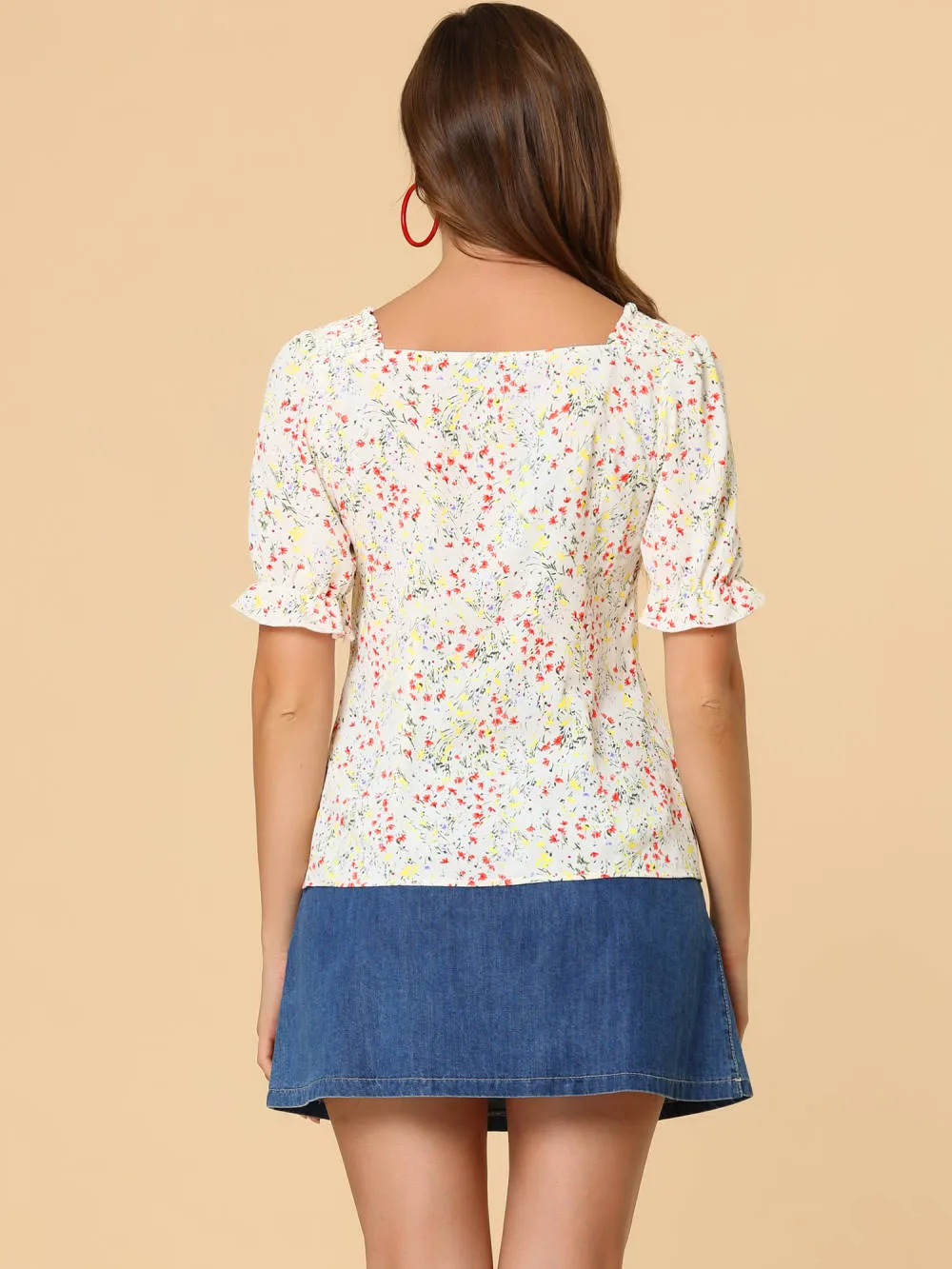 Allegra K- Floral Print Sweetheart Neck Short Sleeve Slim Fit Top sold by Reitmans product image thumbnail 5