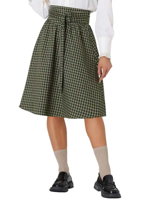 Allegra K - Vintage Plaid Belted A-Line Midi Skirt sold by Reitmans