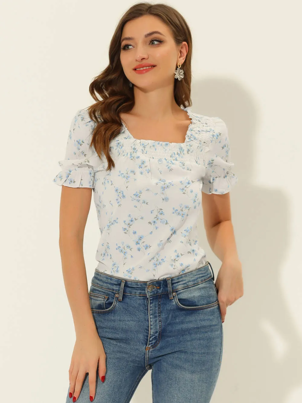 Allegra K - Square Neck Short Sleeve Floral Blouse sold by Reitmans product image thumbnail 2