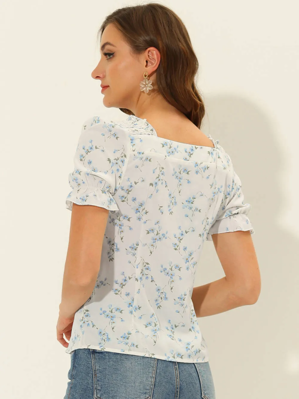 Allegra K - Square Neck Short Sleeve Floral Blouse sold by Reitmans product image thumbnail 4
