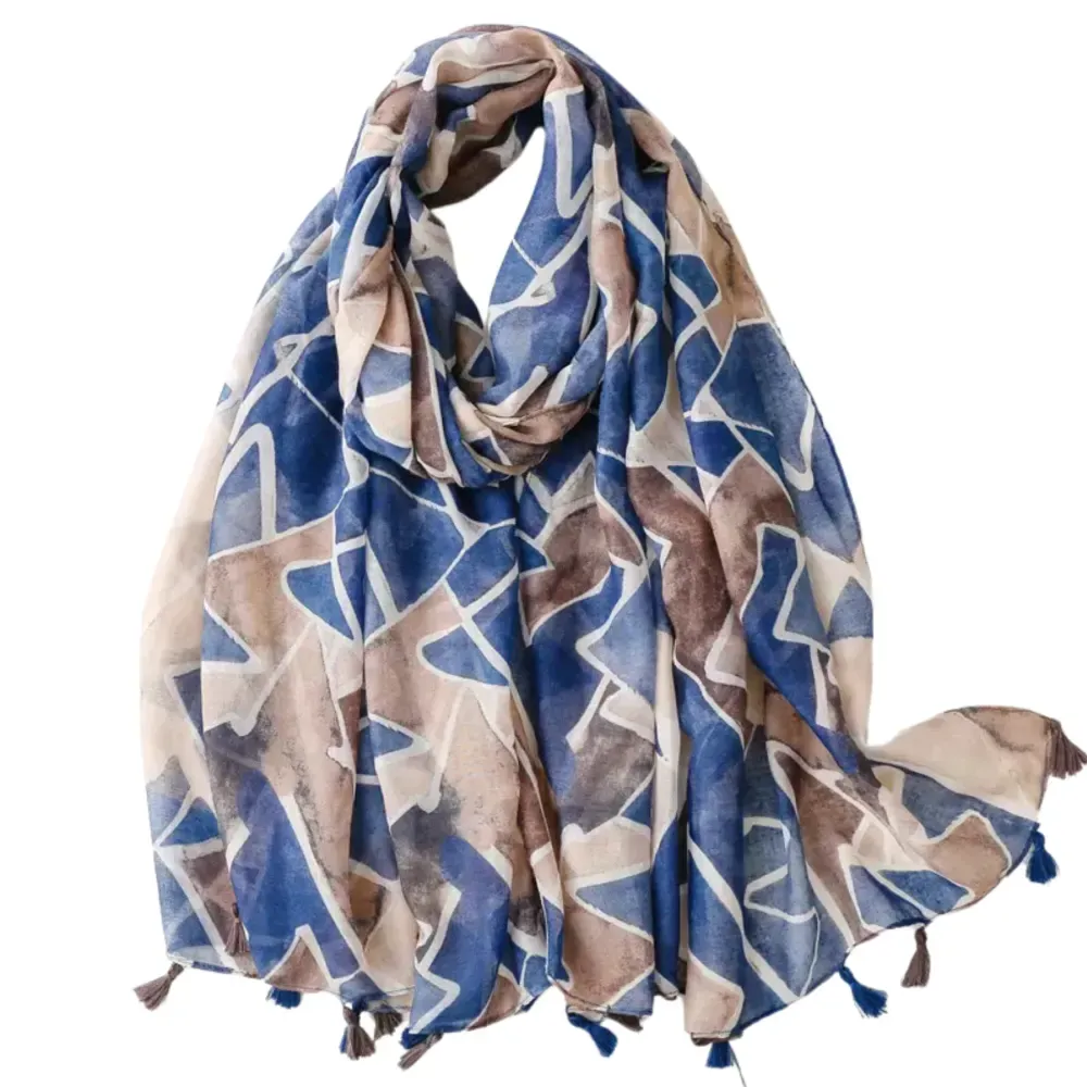 Slate And Beige Geometric Scarf With Tassels - Don't AsK sold by Reitmans product image thumbnail 2