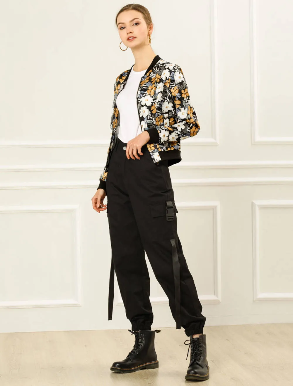 Allegra K- Stand Collar Zip up Print Crop Bomber Jacket sold by Reitmans product image thumbnail 2