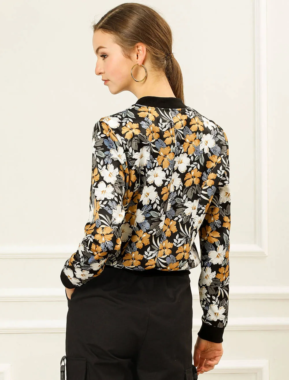 Allegra K- Stand Collar Zip up Print Crop Bomber Jacket sold by Reitmans product image thumbnail 5
