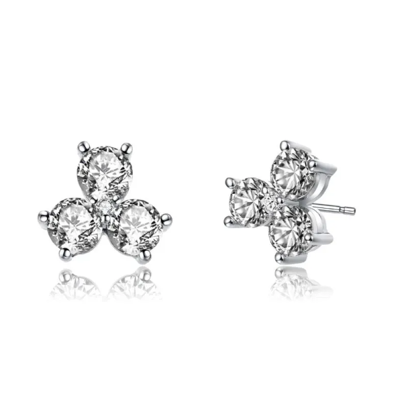 Genevive Sterling Silver Round Cubic Zirconia Clover Stud Earrings sold by Reitmans