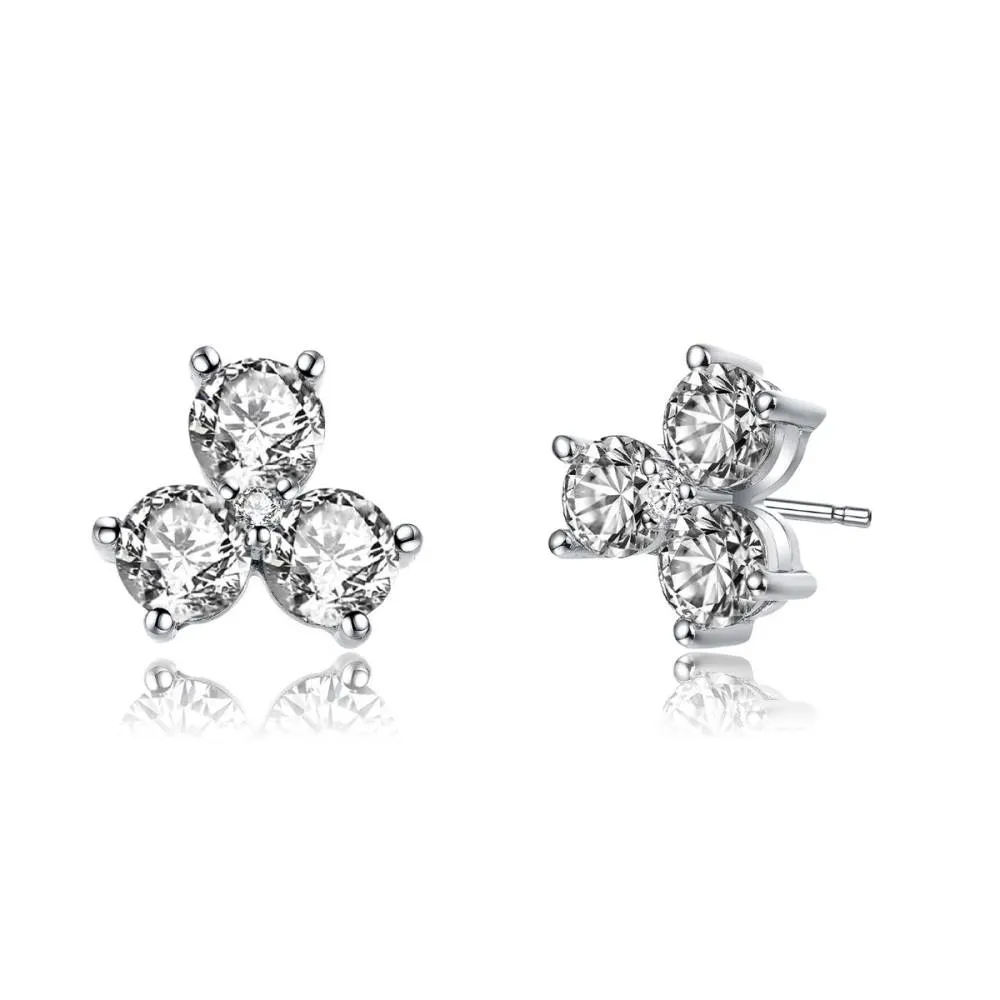 Genevive Sterling Silver Round Cubic Zirconia Clover Stud Earrings sold by Reitmans
