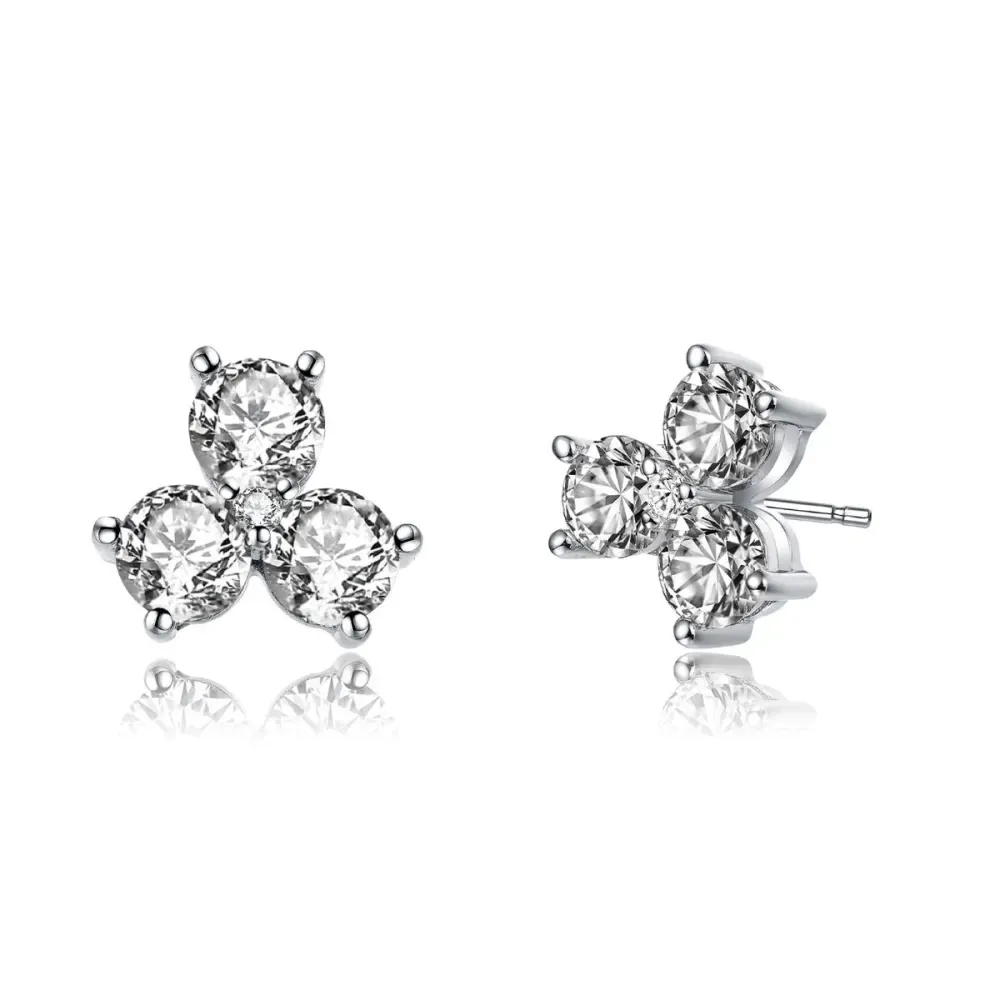 Genevive Sterling Silver Round Cubic Zirconia Clover Stud Earrings sold by Reitmans product image thumbnail 4