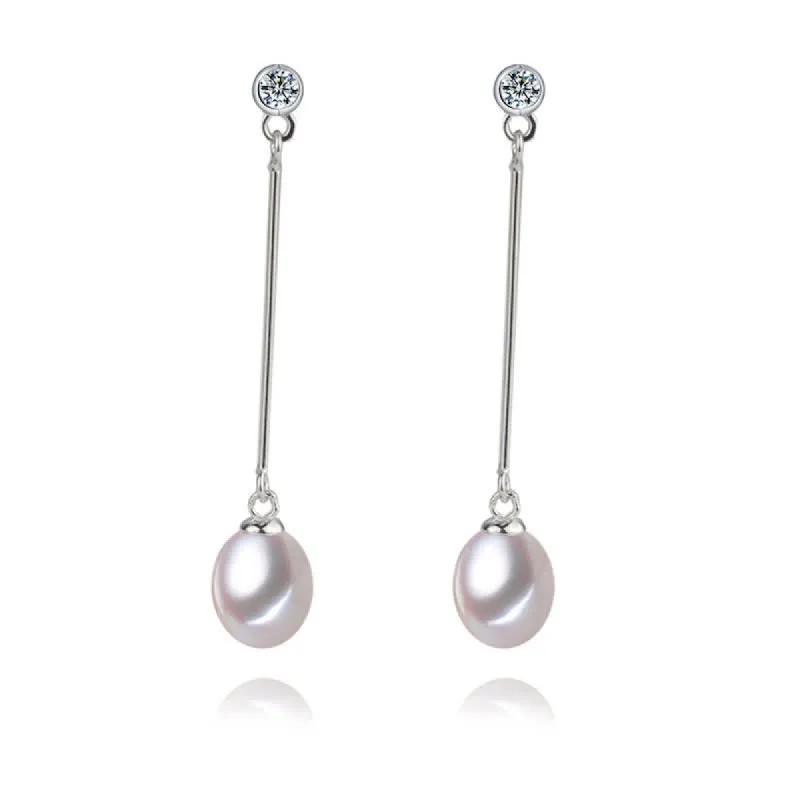 White Freshwater Pearl & Dainty CZ Bar Drop Earrings - Signature Pearls sold by Reitmans
