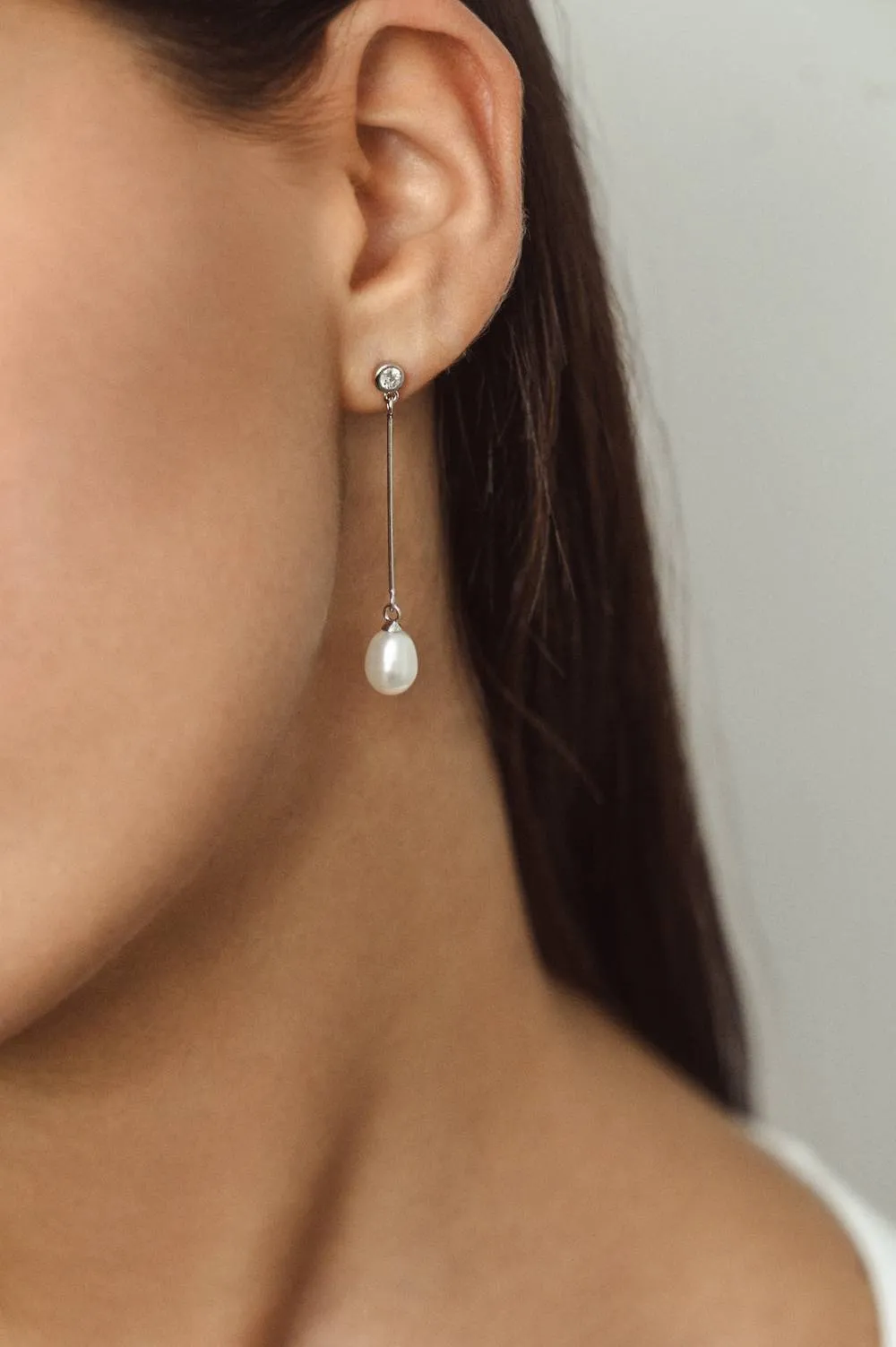 White Freshwater Pearl & Dainty CZ Bar Drop Earrings - Signature Pearls sold by Reitmans product image thumbnail 2