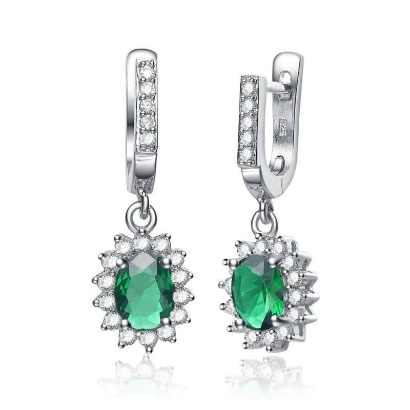 Genevive Sterling Silver White Gold Plated with Colored Cubic Zirconia Flower Shaped Dangling Earrings sold by Reitmans