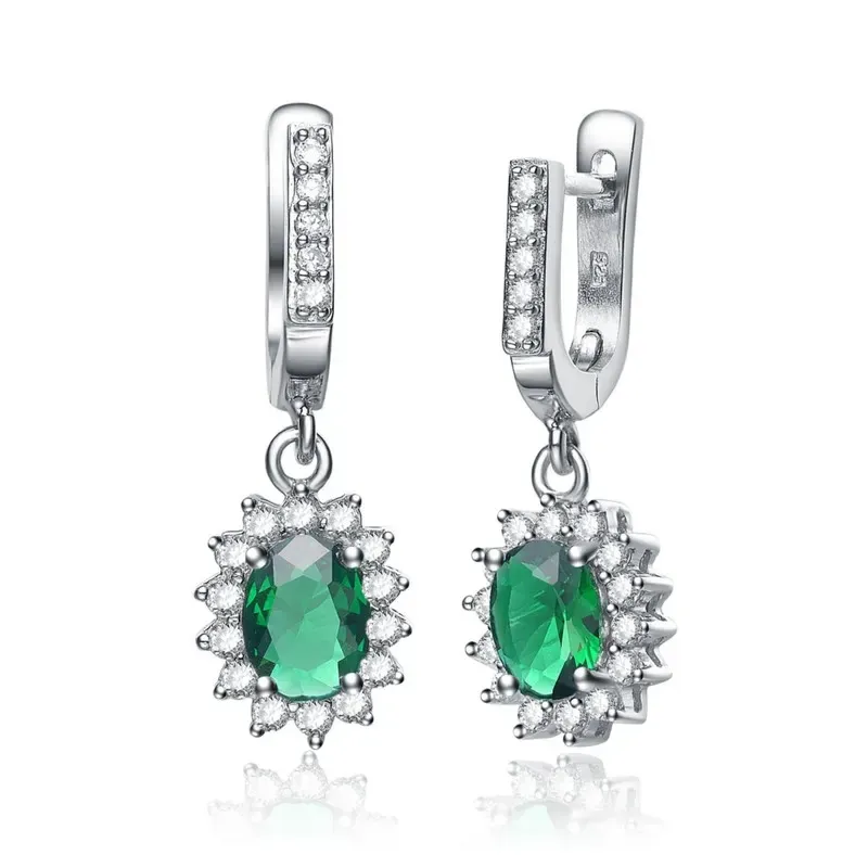 Genevive Sterling Silver White Gold Plated with Colored Cubic Zirconia Flower Shaped Dangling Earrings sold by Reitmans product image thumbnail 5