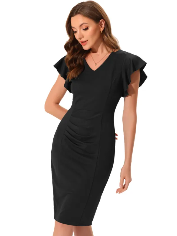 Allegra K- Ruffle Sleeve Ruched Bodycon Dress sold by Reitmans