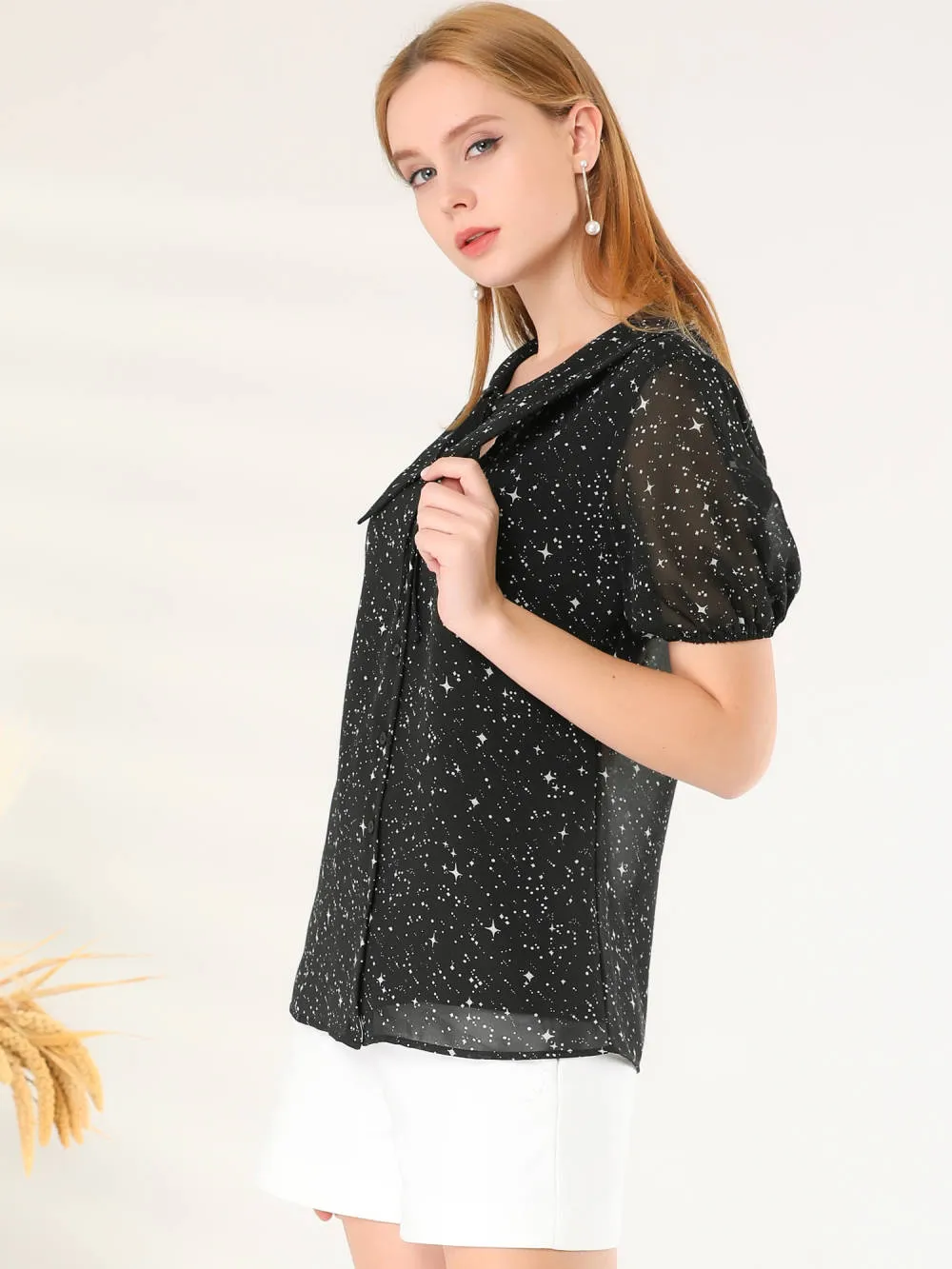 Allegra K - Puff Sleeve Keyhole Star Print Button Top sold by Reitmans product image thumbnail 4
