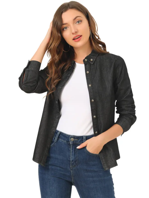 Allegra K- Long Sleeve Button Down Jean Denim Shirt sold by Reitmans