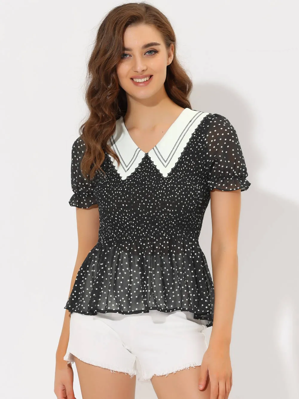 Allegra K- Smocked Polka Dots Peplum Blouse sold by Reitmans product image thumbnail 2