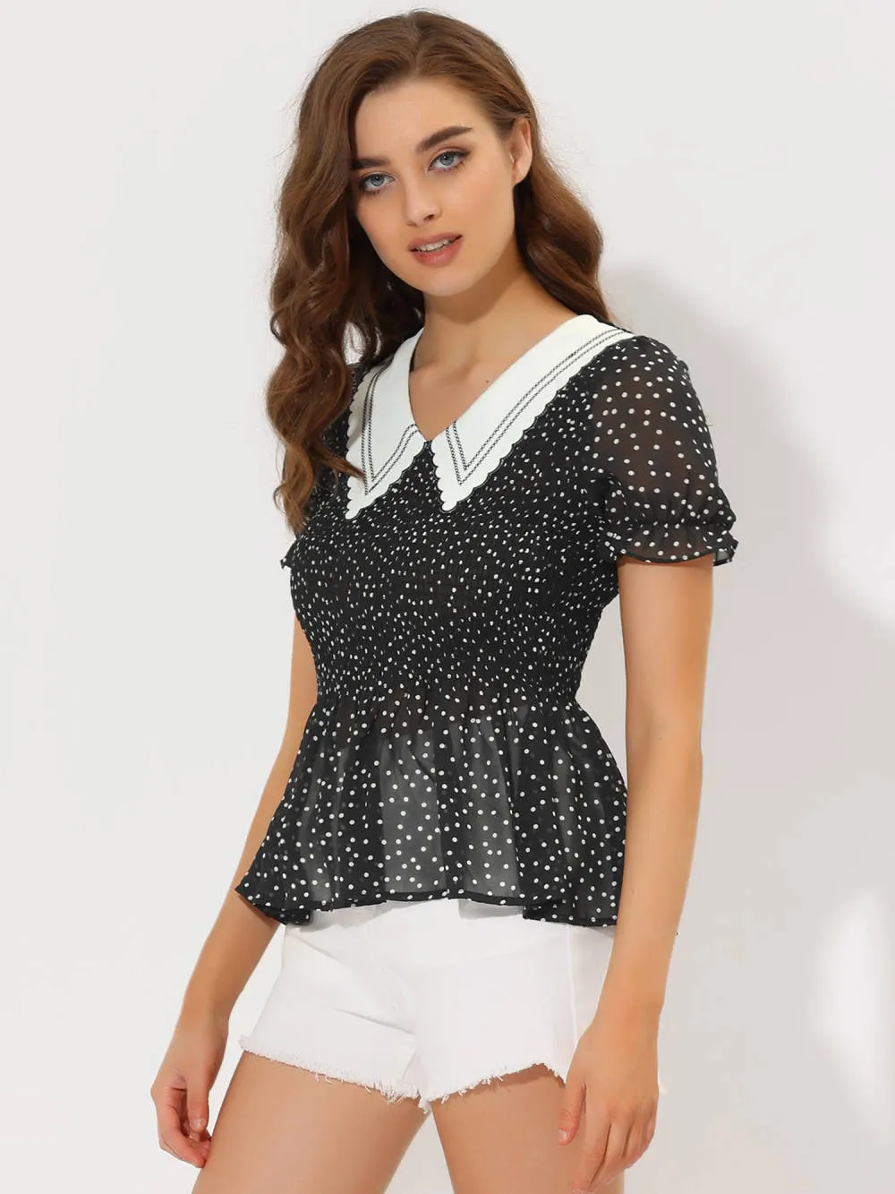 Allegra K- Smocked Polka Dots Peplum Blouse sold by Reitmans product image thumbnail 3