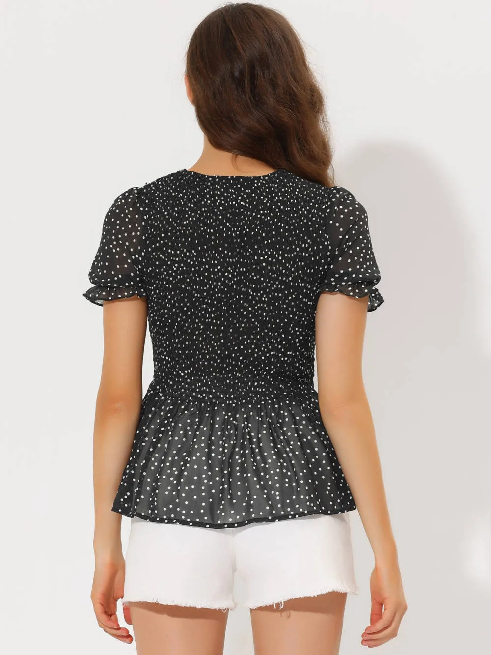Allegra K- Smocked Polka Dots Peplum Blouse sold by Reitmans product image thumbnail 4