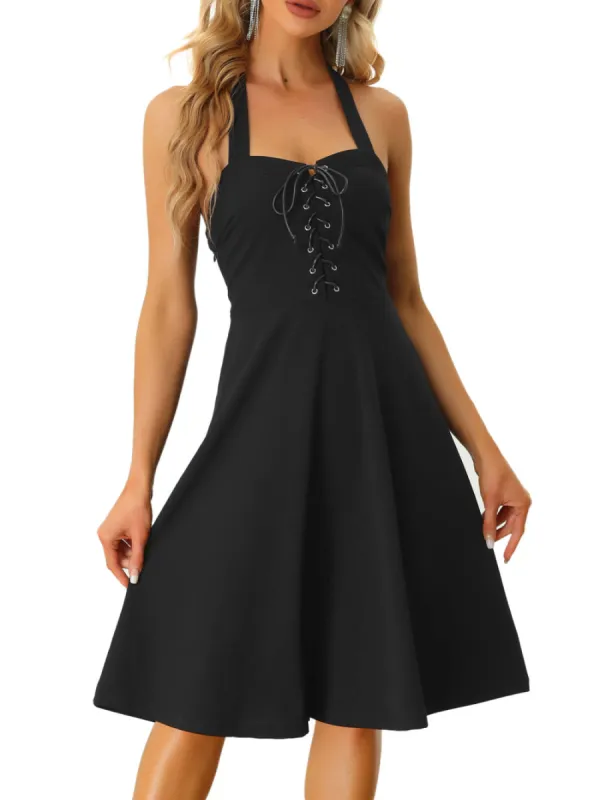 Allegra K- Gothic Tie Back A-Line Sleeveless Cute Dress sold by Reitmans