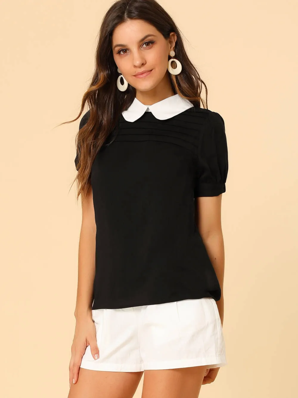Allegra K- Pan Collar Puff Short Sleeve Pleated Blosue sold by Reitmans product image thumbnail 2