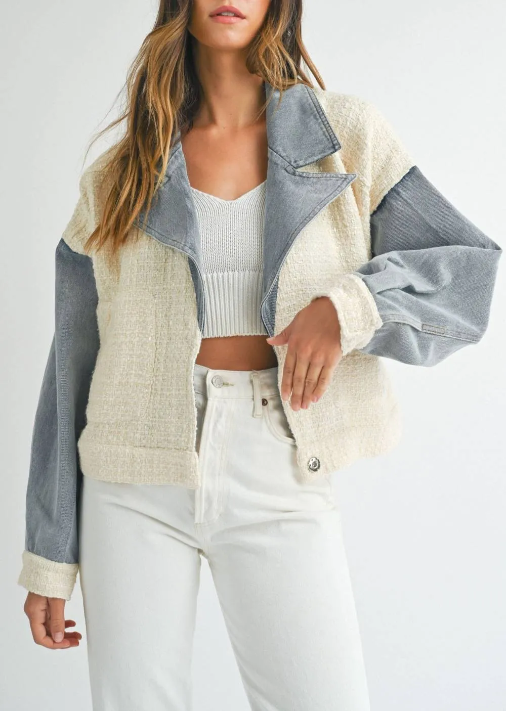 Evercado - Tweed Denim Jacket WHITE sold by Reitmans