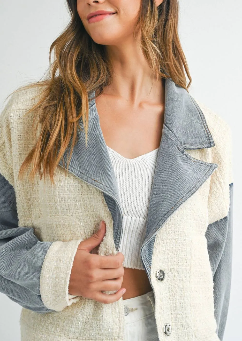 Evercado - Tweed Denim Jacket WHITE sold by Reitmans product image thumbnail 3