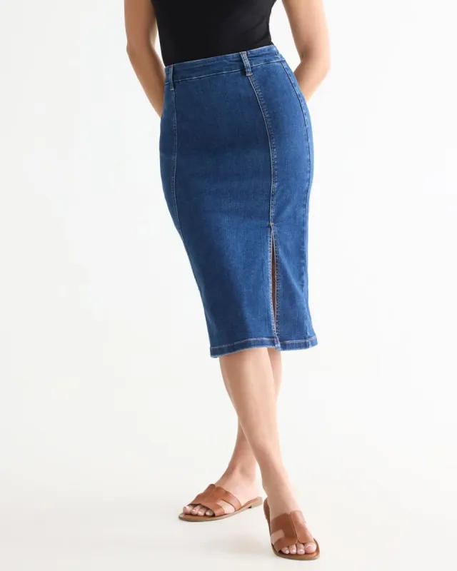 Pull-On Midi Denim Skirt sold by Reitmans