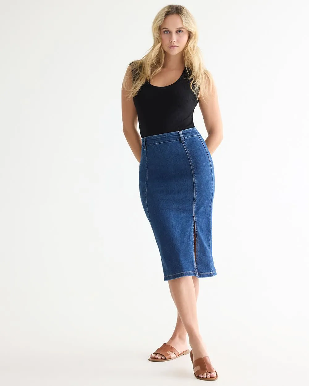 Pull-On Midi Denim Skirt sold by Reitmans product image thumbnail 3