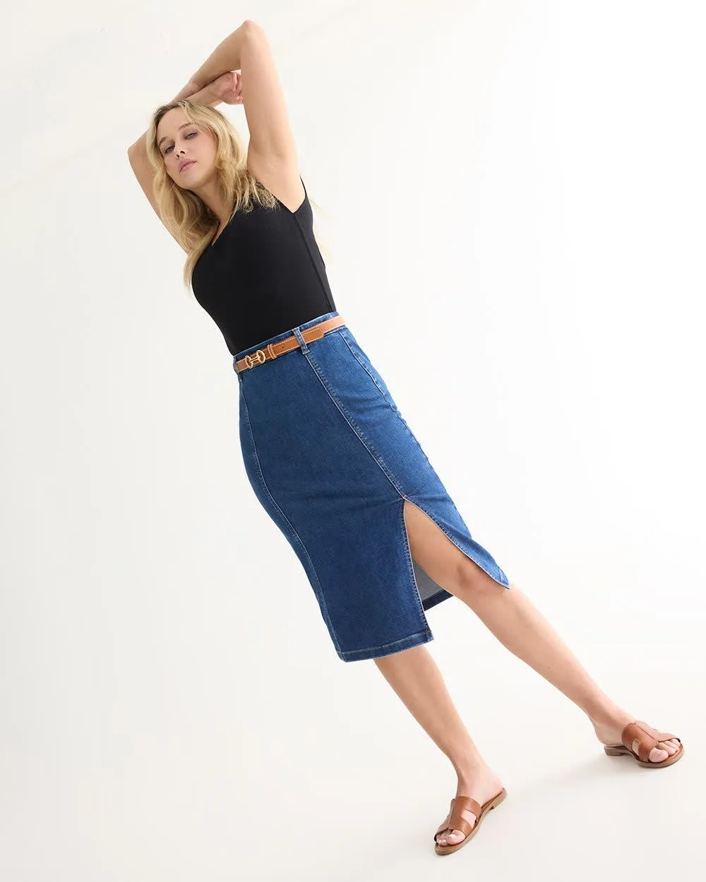 Pull-On Midi Denim Skirt sold by Reitmans product image thumbnail 4