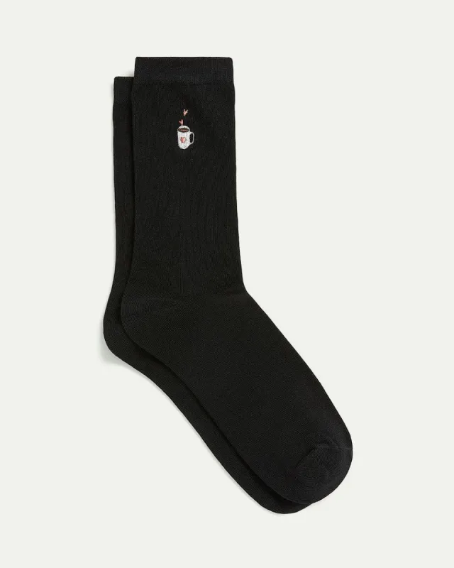 Cotton Crew Socks with Cup of Coffee sold by Reitmans