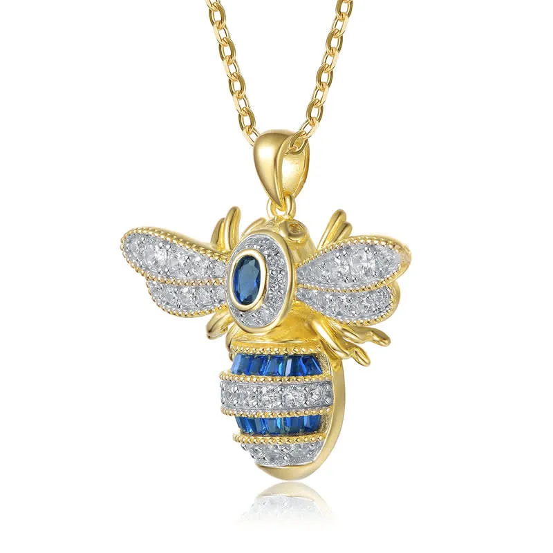 Genevive Sterling Silver 14k Gold Plated with Sapphire Blue Cubic Zirconia Pave Wasp Pendant Necklace sold by Reitmans product image thumbnail 2
