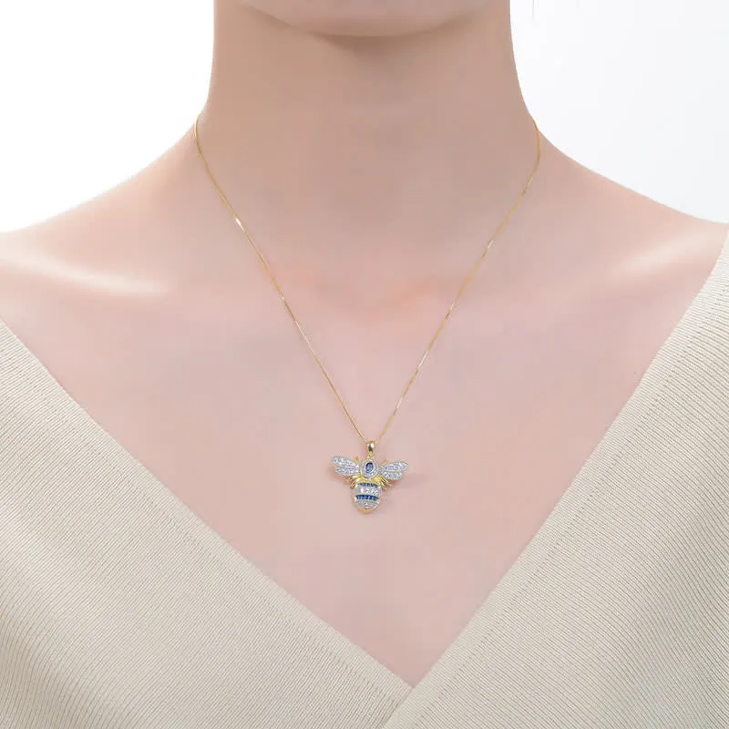 Genevive Sterling Silver 14k Gold Plated with Sapphire Blue Cubic Zirconia Pave Wasp Pendant Necklace sold by Reitmans product image thumbnail 3