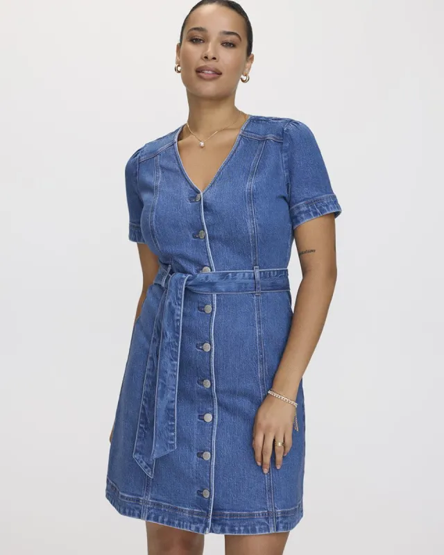 Fit-and-Flare Buttoned-Down Denim Dress sold by Reitmans